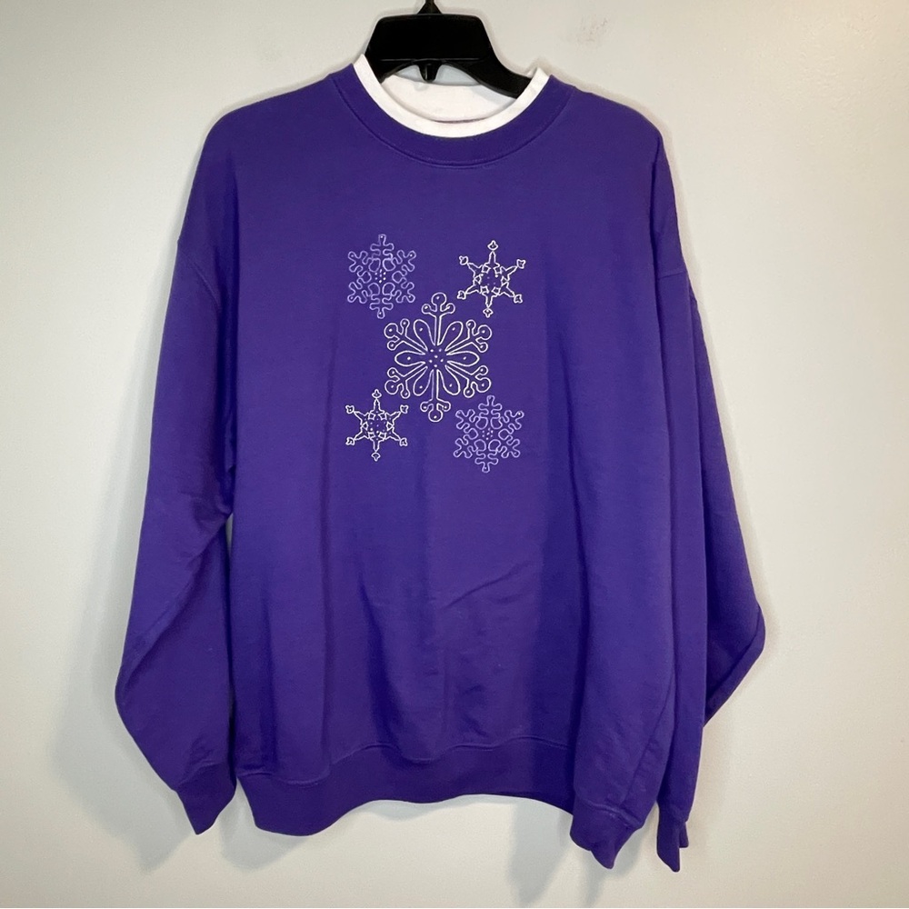 MC Sportswear Women's XL Purple Snowflakes Winter Christmas